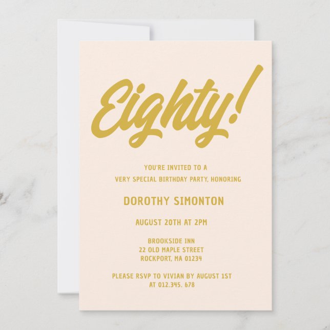 Convite Festa de aniversário 80 de Script de Ouro Retroati (Frente)