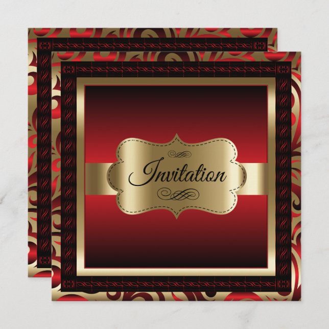 Convite Festa de aniversário 85| Vermelho Metálico e Doura (Frente/Verso)