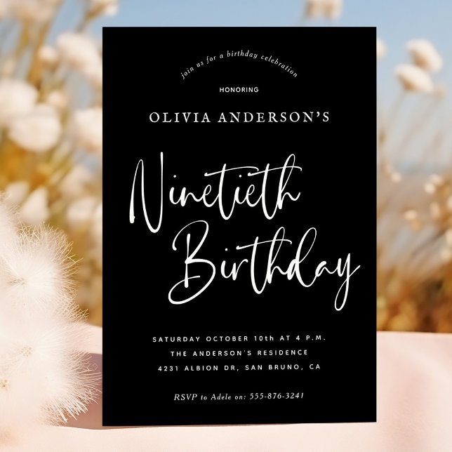 Convite Festa de aniversário 90 | Branco sobre a Tipografi (Criador carregado)