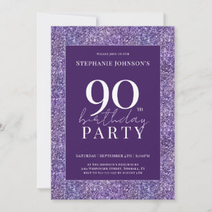 Convite Festa de aniversário 90 púrpura brilhante Elegante