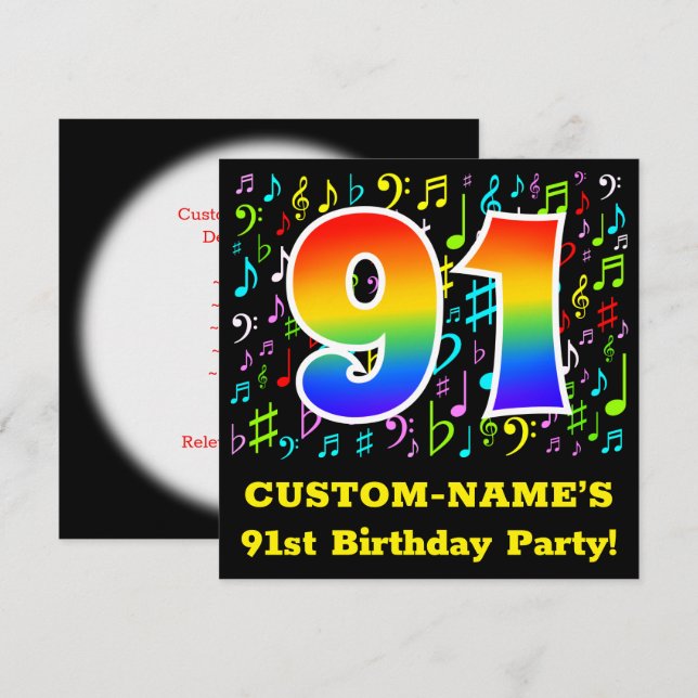 Convite festa de aniversário 911: Símbolos Musicais Divert (Frente/Verso)