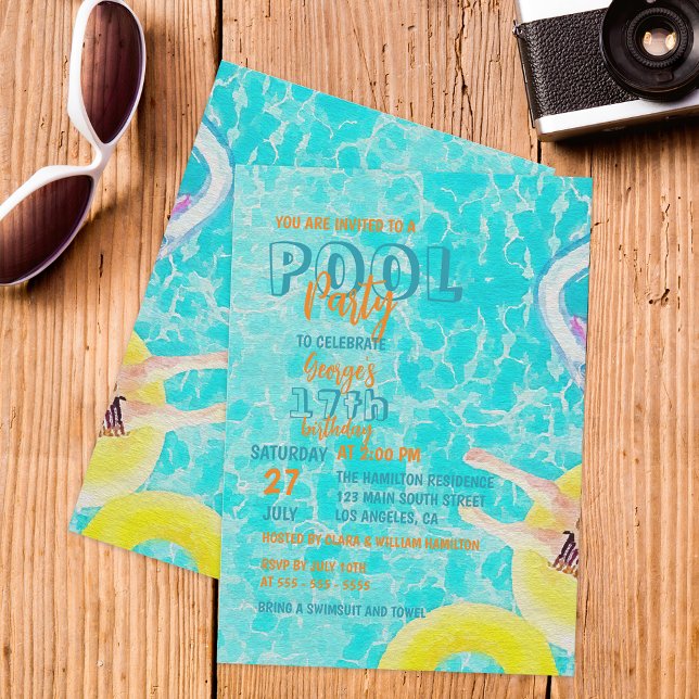 Convite Festa de Aniversário Adolescente com Piscina em Aq (Criador carregado)