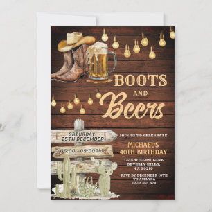Convite Festa de aniversário Adulta de Botas e Cervejas de