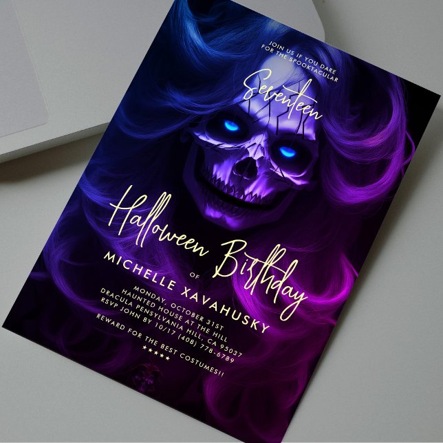 Convite Festa de aniversário Adulta do Halloween Lady Skul (Adult Halloween Birthday Party Lady Skull Modern Invitation
)