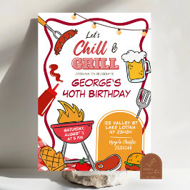 Convite Festa de Aniversário Adulto Chill e Grill com Cerv
