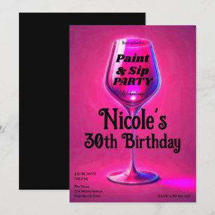 Convite Festa de Aniversário Adulto Copo de Vinho Cor-de-R