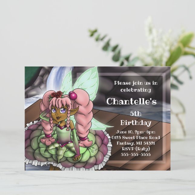 Convite Festa de aniversário Africano Americana de Fada (Em pé/Frente)