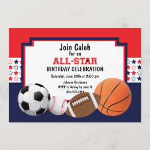 Convite Festa de aniversário Allstar - Esportes