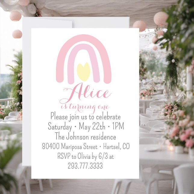 Convite Festa de aniversário amarelo-rosa-arco-íris (Criador carregado)