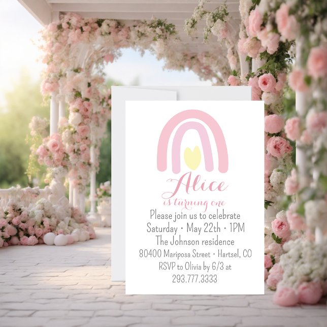 Convite Festa de aniversário amarelo-rosa-arco-íris (Criador carregado)