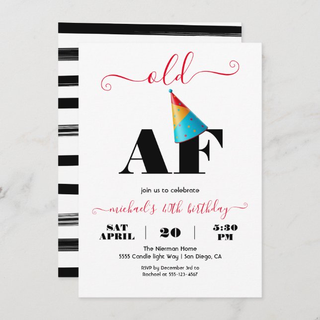 Convite Festa de aniversário antiga AF moderna (Frente/Verso)