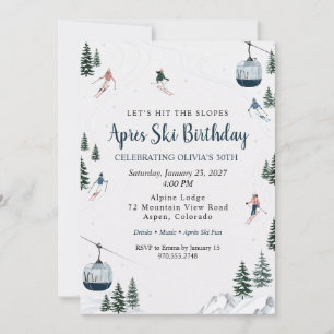 Convite Festa de Aniversário Après Ski Aquarela em Estação