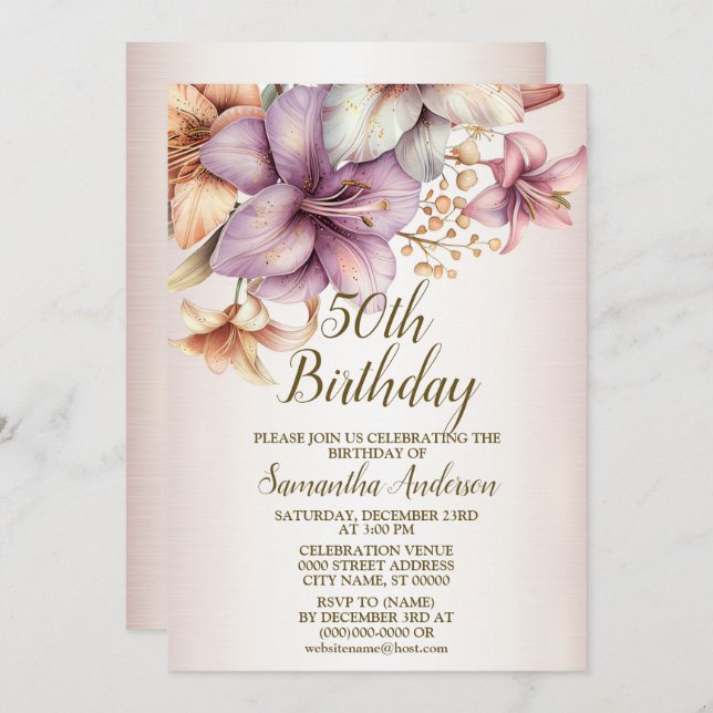 Convite Festa de aniversário Aquarela Flor Rosa-Rosa-Boho  (Frente/Verso)