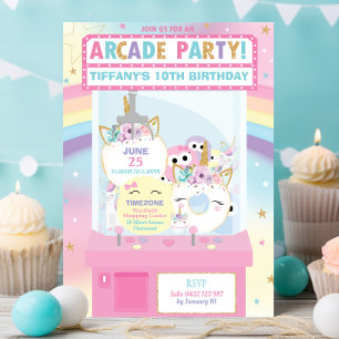 Convite Festa de aniversário Arcade Rainbow Unicorn