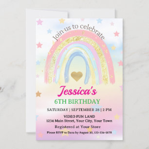 Convite Festa de aniversário Arco-Íris Pastel Boho