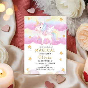 Convite Festa de Aniversário Arco-Íris Unicórnio Pastel Má