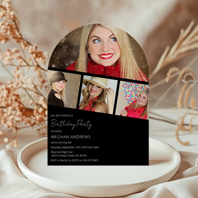 Convite Festa de aniversário Arranjada de Colagem de Fotog (Criador carregado)