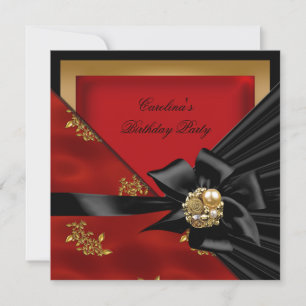 Convite Festa de Aniversário Asiático Vermelho Dourado Pre