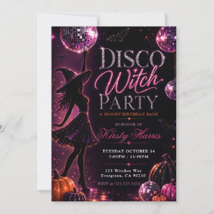 Convite Festa de Aniversário Assustadora da Bruxa Disco