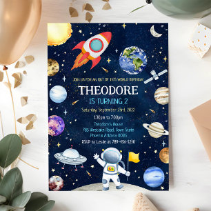 Convite Festa de Aniversário Astronauta Foguete Planetas E