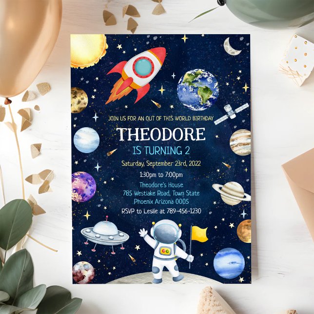 Convite Festa de Aniversário Astronauta Foguete Planetas E (Criador carregado)