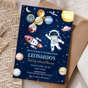 Convite Festa de Aniversário Astronauta Foguete Planetas E