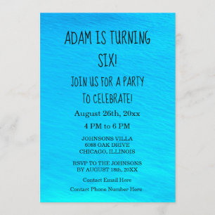 Convite Festa de aniversário Azul Água Personalizada Nom