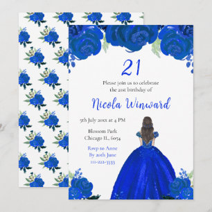 Convite Festa de aniversário azul da Princesa do Cabelo Ca