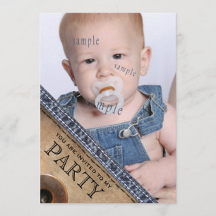 Convite Festa de aniversário azul do estilo da sarja de