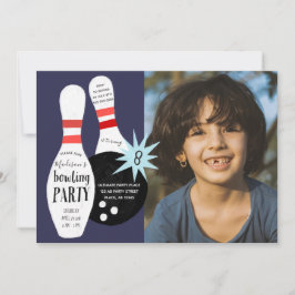Convite Festa de Aniversário Azul e Vermelha de Bowling Mo