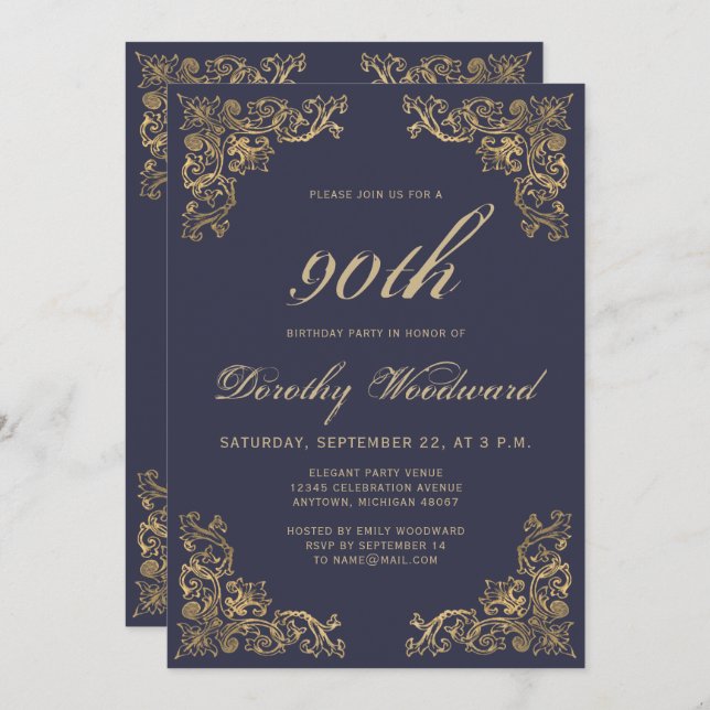 Convite Festa de aniversário azul escura do Marinho de qua (Frente/Verso)