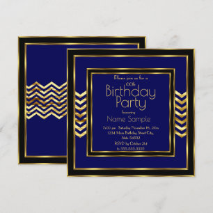 Convite Festa de Aniversário Azul Marinho Preto Dourado Ar