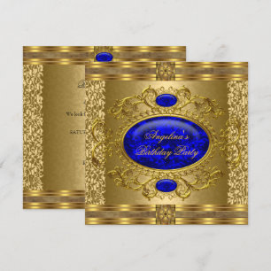 Convite Festa de Aniversário Azul Real Dourado Elegante