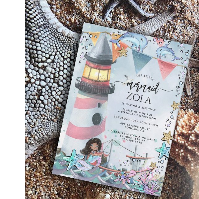 Convite Festa de aniversário azul-rosa Sereia (Criador carregado)