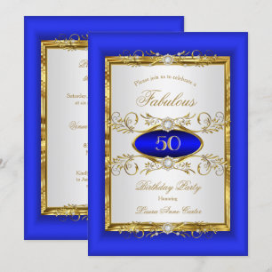 Convite Festa de Aniversário Azul Royal Dourado Branco Dia