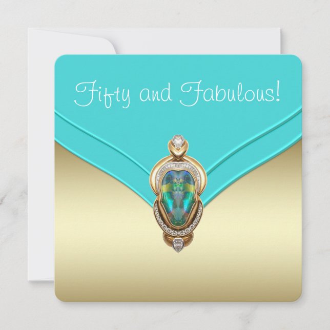 Convite Festa de Aniversário Azul Turquesa e Dourado Elega (Frente)