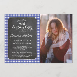 Convite Festa de aniversário Azul Verificar Foto Rústica D