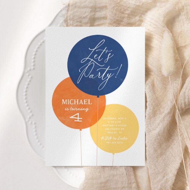 Convite Festa de aniversário Balão de Cor Laranja Azul (Criador carregado)