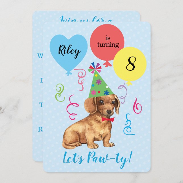 Convite Festa de aniversário Balloons Dachshund (Frente/Verso)