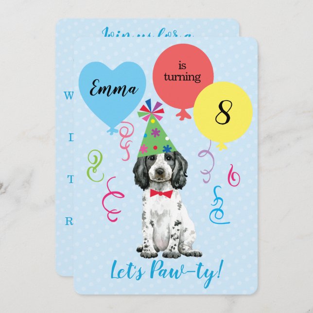 Convite Festa de aniversário Balões Inglês Cocker Spaniel (Frente/Verso)