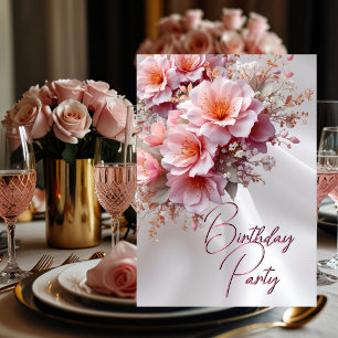 Convite Festa de Aniversário Bege Rosa Lilás Flores Seda B