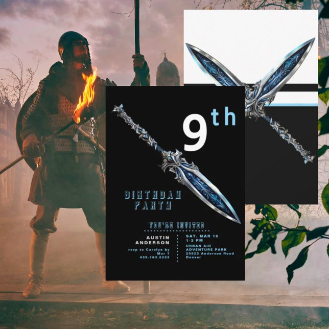 Convite Festa de aniversário Blue Sword 9th Boy (Criador carregado)