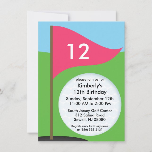 Convite Festa de aniversário Bogie Mini Golf de Vamos Rosa (Frente)