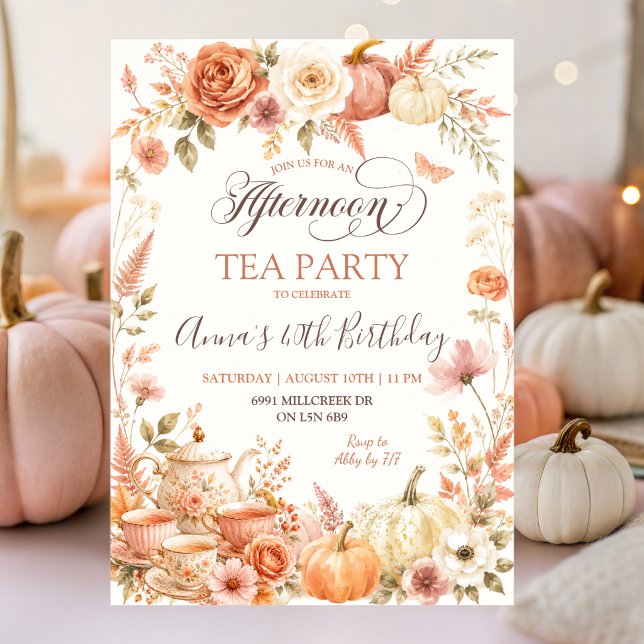 Convite Festa de Aniversário Boho Floral Outono Chá da Tar (Criador carregado)
