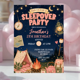 Convite Festa de Aniversário Boho Pink Acampamento Sleepov