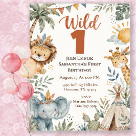 Convite Festa de Aniversário Boho Wild One Safari