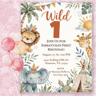 Convite Festa de Aniversário Boho Wild One Safari