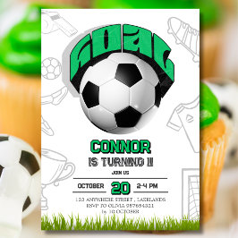 Convite Festa de Aniversário Bola de Futebol Verde e Branc