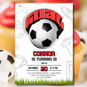 Convite Festa de Aniversário Bola de Futebol Vermelha e Br