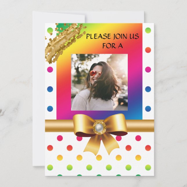 Convite Festa de aniversário Bolinhas Arco-Íris e Nuggets  (Frente)